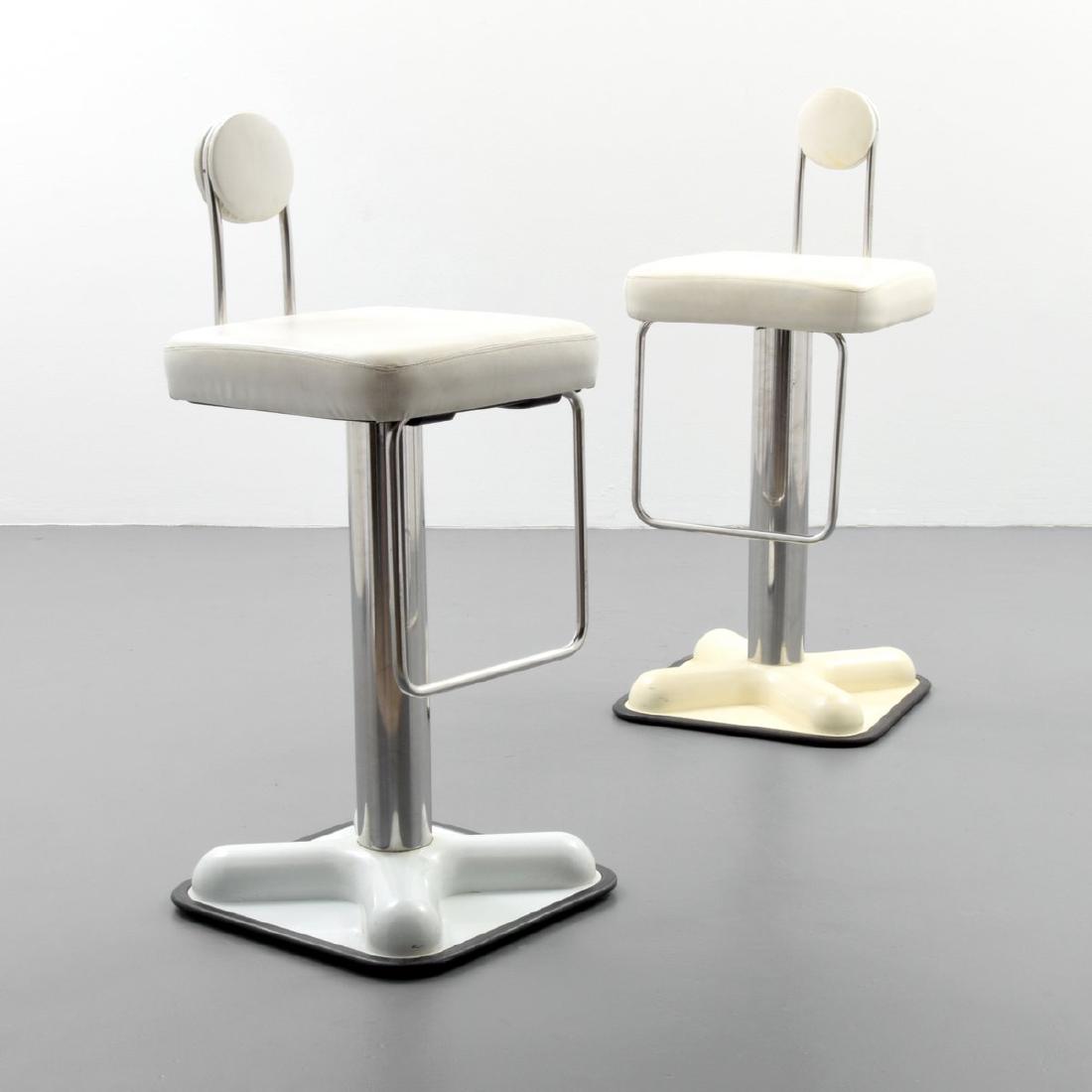 2 Joe Colombo BIRILLO Stools: Designer/Artist & Manufacturer: Joe Colombo; Zanotta Markings: Zanotta/Joe Colombo imprint Country of Origin & Materials: Italy; stainless steel, plastic, vinyl, rubber Additional Information: This lo