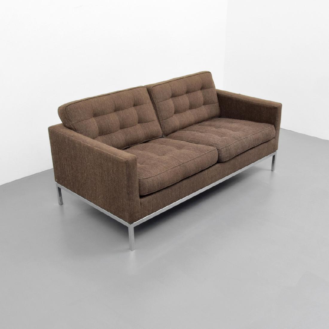 Florence Knoll Sofa: Designer/Artist & Manufacturer: Florence Knoll; Knoll Markings: no marking(s) apparent Country of Origin & Materials: USA; chromed metal, upholstery Additional Information: Reference (similar form): K