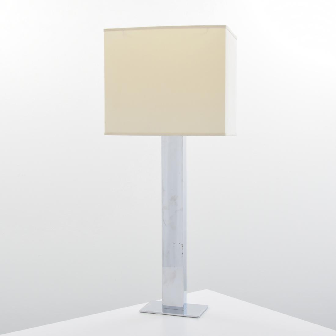 George Kovacs Lamp: Designer/Artist & Manufacturer: George Kovacs Markings: no marking(s) apparent Country of Origin & Materials: USA; chromed metal Additional Information: 20th Century Design Dimensions(H,W,D): 36.25"oa