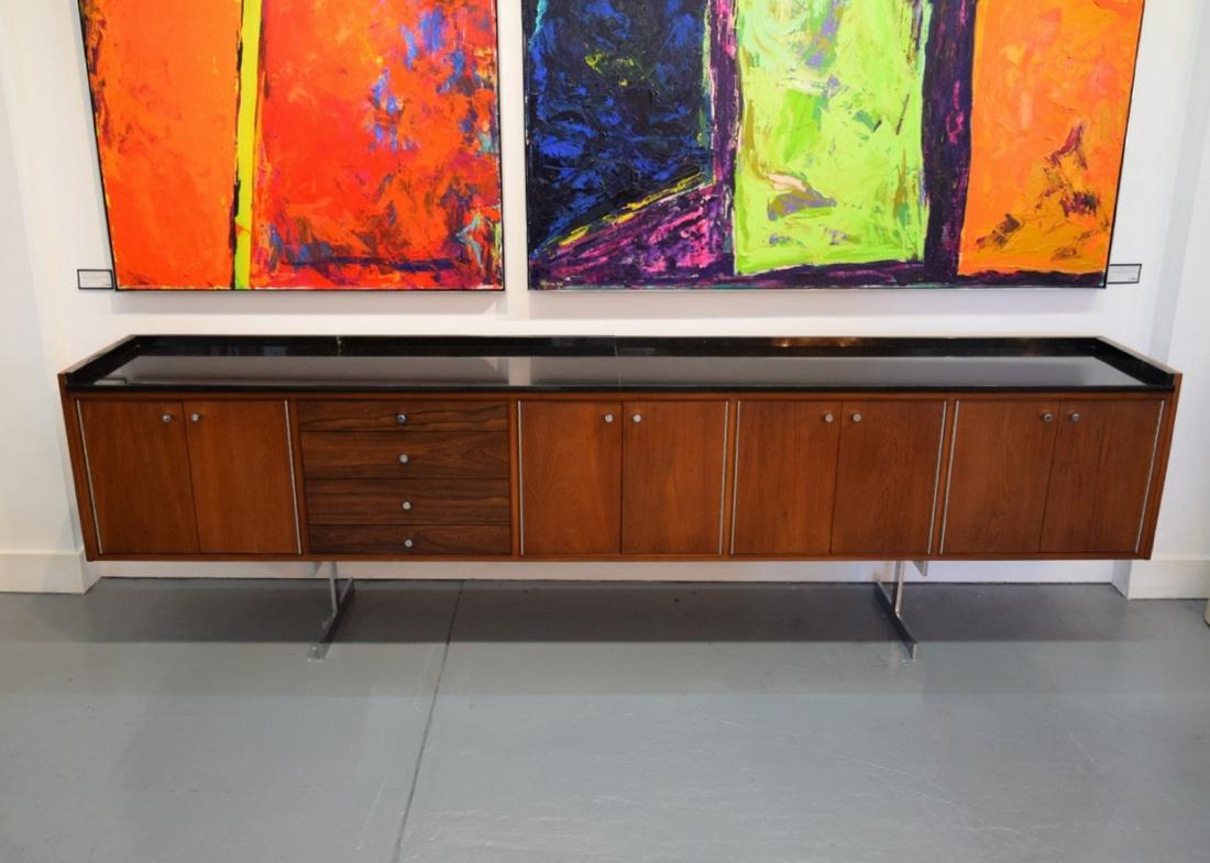 Massive Custom Cabinet, Manner of Milo Baughman: Designer/Artist & Manufacturer: Milo Baughman, manner of Markings: no marking(s) apparent Country of Origin & Materials: unknown; wood, granite, chromed metal Additional Information: Cabinet has four 
