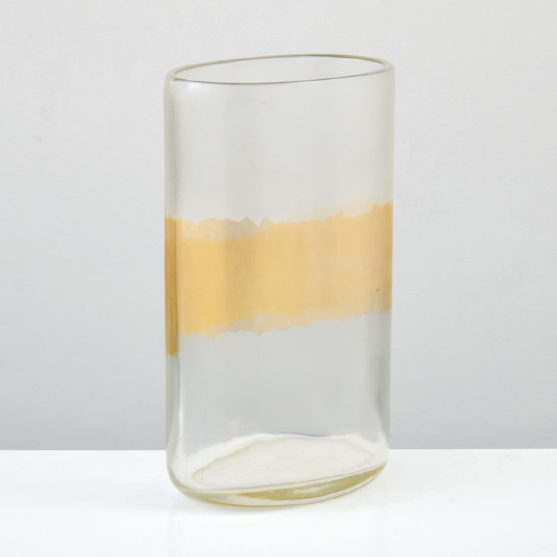 Large Archimede Seguso IRIDATO Vase, Murano: Designer/Artist & Manufacturer: Archimede Seguso Markings: Seguso label Country of Origin & Materials: Italy; glass Additional Information: IRIDATO vase has a thick band of gold aventurine. Property o