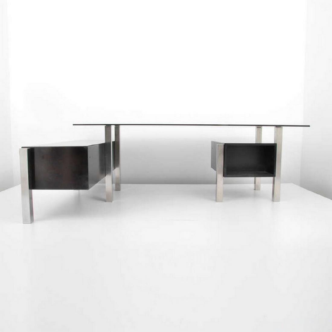 Forma Nova Italian Desk: Designer/Artist & Manufacturer: Forma Nova Markings: Forma Nova marking Country of Origin & Materials: Italy; wood, metal Additional Information: Desk has two detached cabinets, one with three drawers