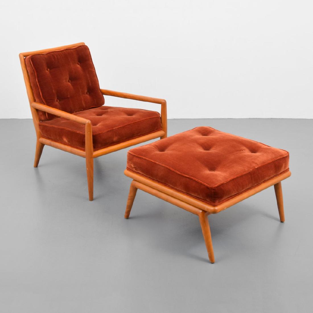 T.H. Robsjohn-Gibbings Lounge Chair & Ottoman: Designer/Artist; Manufacturer: T.H. Robsjohn-Gibbings; Widdicomb Markings: no marking(s) apparent Country of Origin & Materials: USA; wood, upholstery Additional Information: Chair is model WWZ and ot