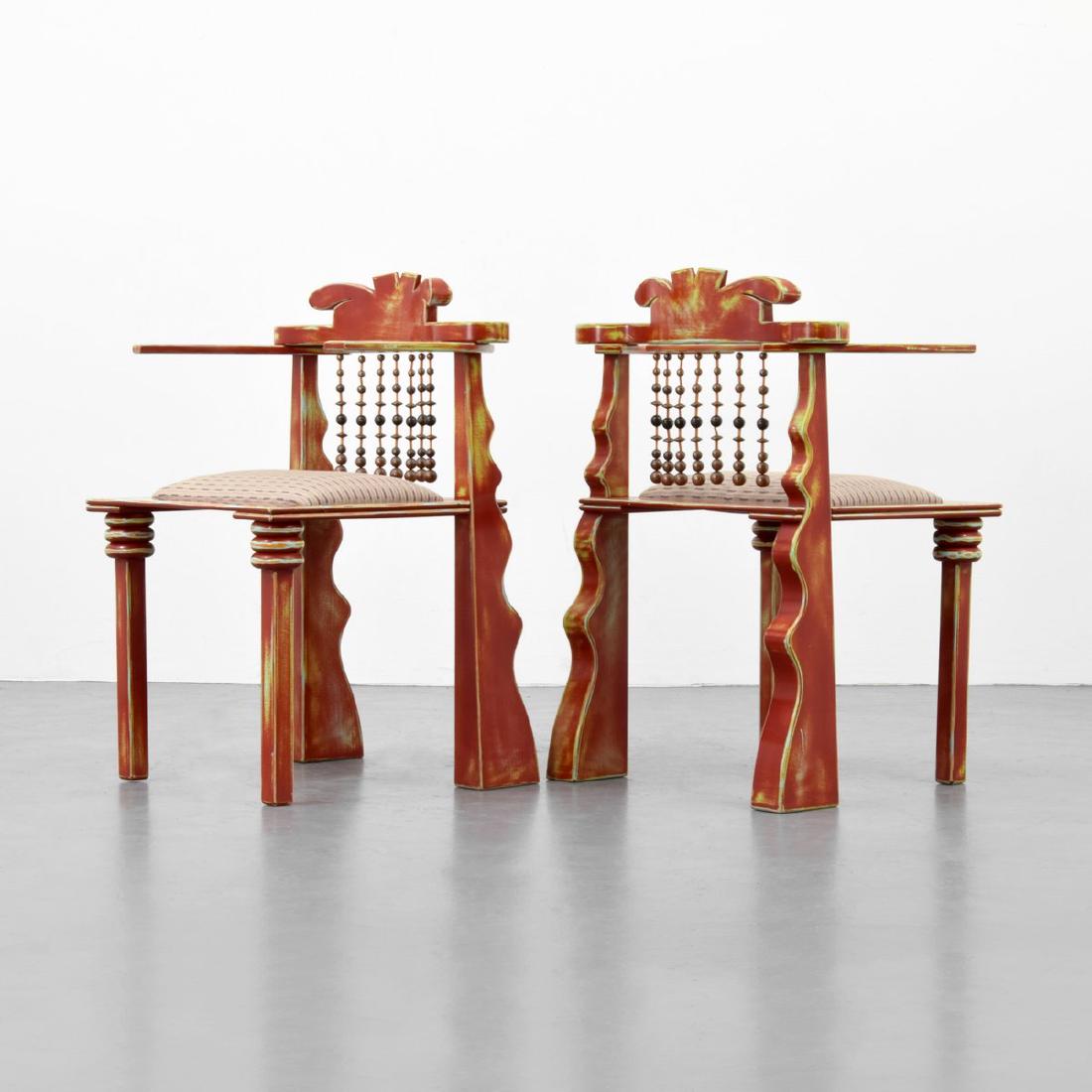 Pair of Garry Knox Bennett AFRICAN Armchairs: Designer/Artist; Manufacturer: Garry Knox Bennett (American, b. 1934) Markings: signed, marking(s); ed. 1/4, 2/4; 1989 Country of Origin & Materials: USA; wood, metal, upholstery Additional Informatio