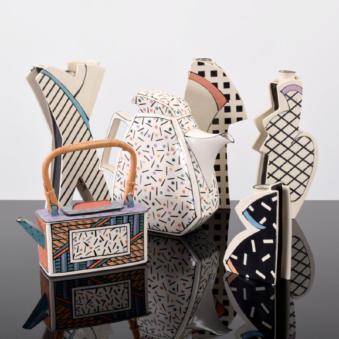 Dorothy Hafner FLASH Vessels, Set of 6: Designer/Artist; Manufacturer: Dorothy Hafner (American, b. 1952); Rosenthal Studio Markings: signed (all); dated (all) Country of Origin & Materials: Germany; porcelain, bamboo Additional Information