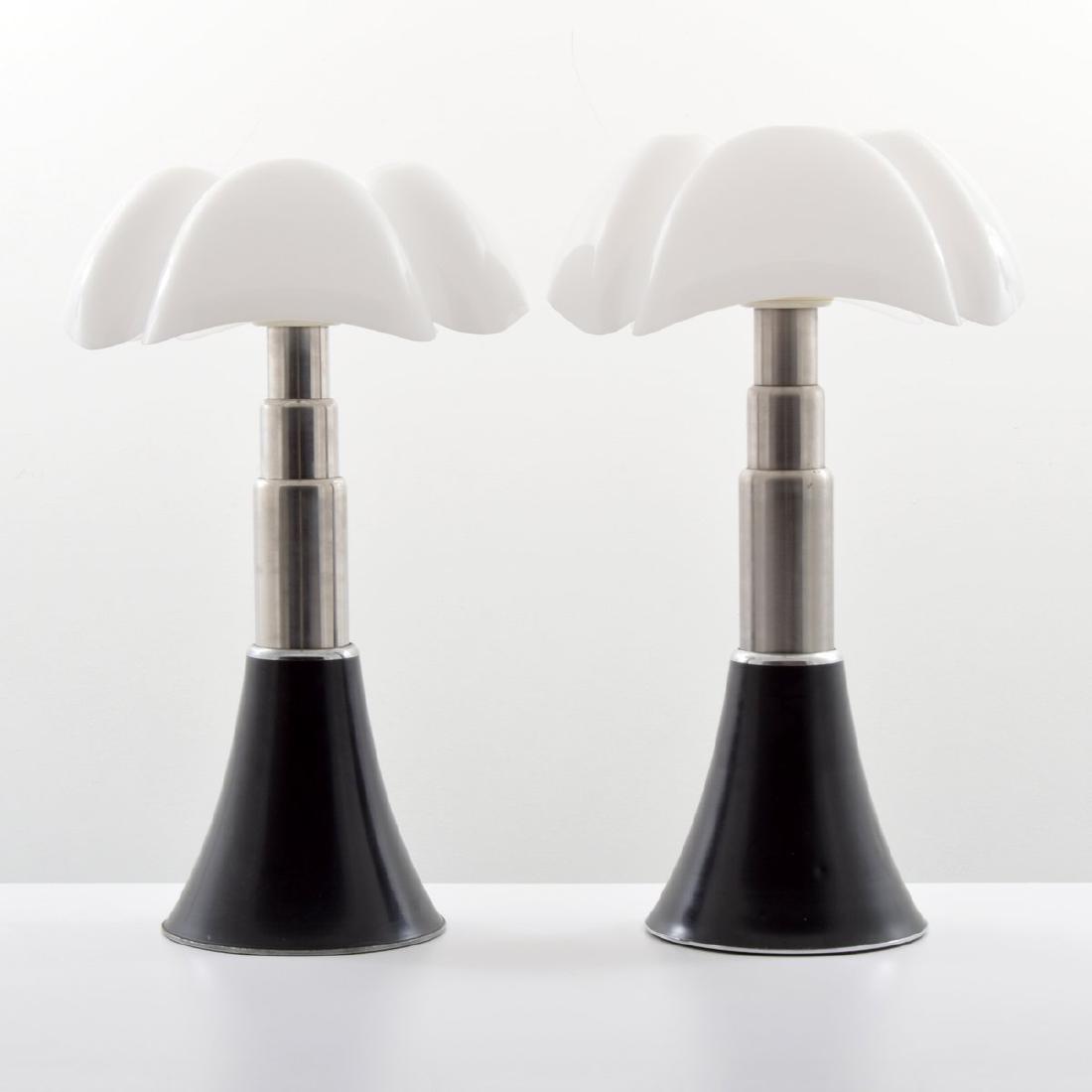 Pair of Gae Aulenti PIPISTRELLO Telescopic Lamps: Designer/Artist; Manufacturer: Gae Aulenti; Martinelli Luce Markings: signed, marking(s) Country of Origin & Materials: Italy; aluminum, plastic, enameled metal Additional Information: Lamps, model 62