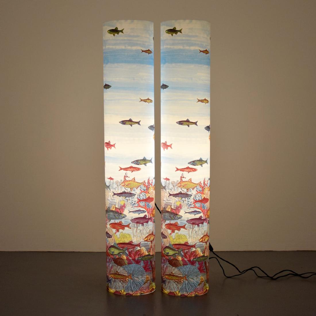 Pair of Barnaba Fornasetti Floor Lamps: Designer/Artist; Manufacturer: Barnaba Fornasetti; Antonangeli Illuminazione Markings: Fornasetti imprint, Antonangeli Illuminazione imprint, made in Italy, marking(s) Country of Origin & Materials: I