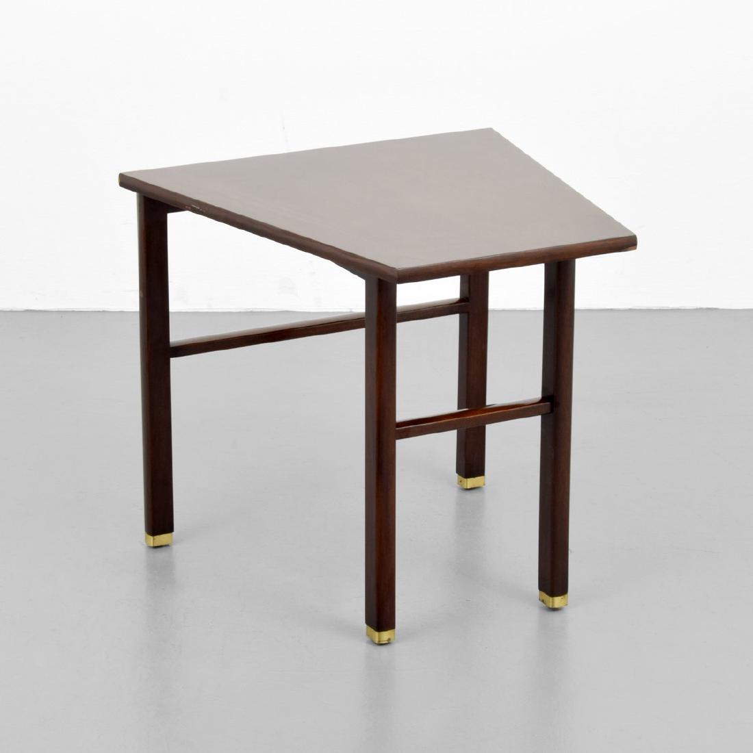 Edward Wormley WEDGE Side/End Table: Designer/Artist; Manufacturer: Edward Wormley; Dunbar Markings: Dunbar plaque Country of Origin & Materials: USA; wood, brass Additional Information: Table has brass sabots. Property of a noteworthy C