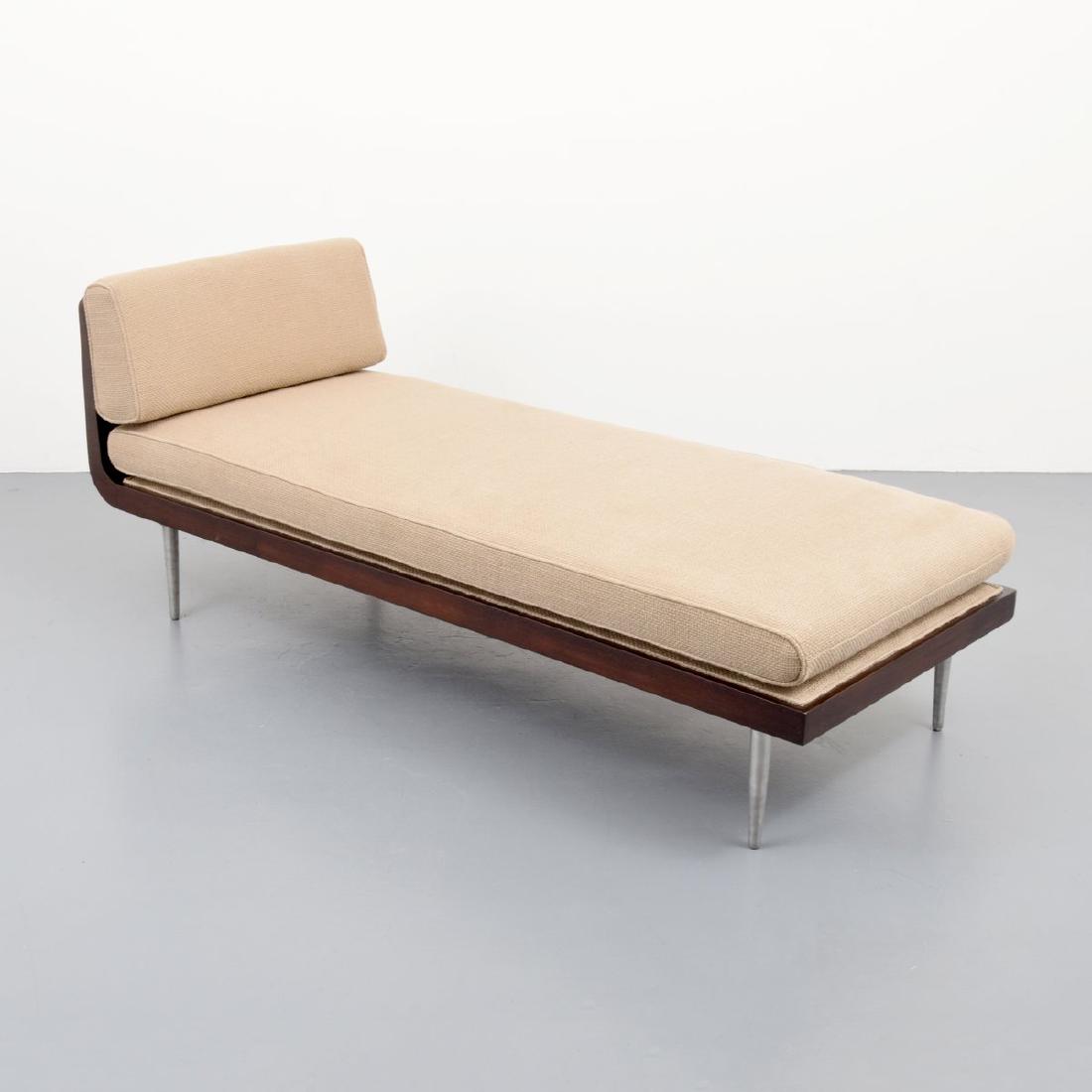 Rare Edward Wormley Daybed/Chaise Lounge: Designer/Artist; Manufacturer: Edward Wormley; Dunbar Markings: no marking(s) apparent Country of Origin & Materials: USA; wood, metal, upholstery Additional Information: Property of a noteworthy Chic