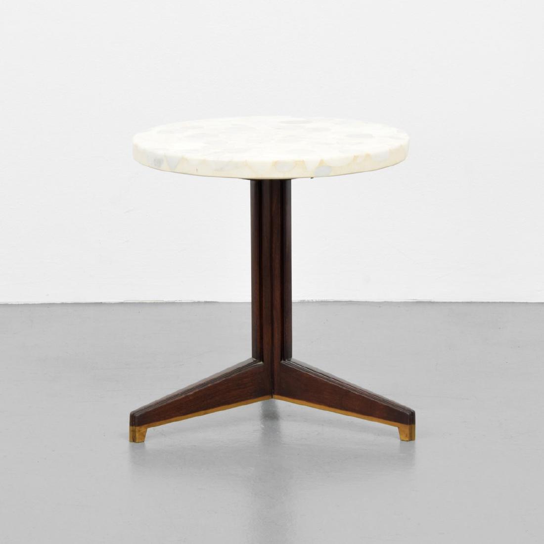 Edward Wormley Side Table: Designer/Artist; Manufacturer: Edward Wormley; Dunbar Markings: Dunbar plaque Country of Origin & Materials: USA; mahogany, brass, terrazzo Additional Information: Property of a noteworthy Chicago, Il