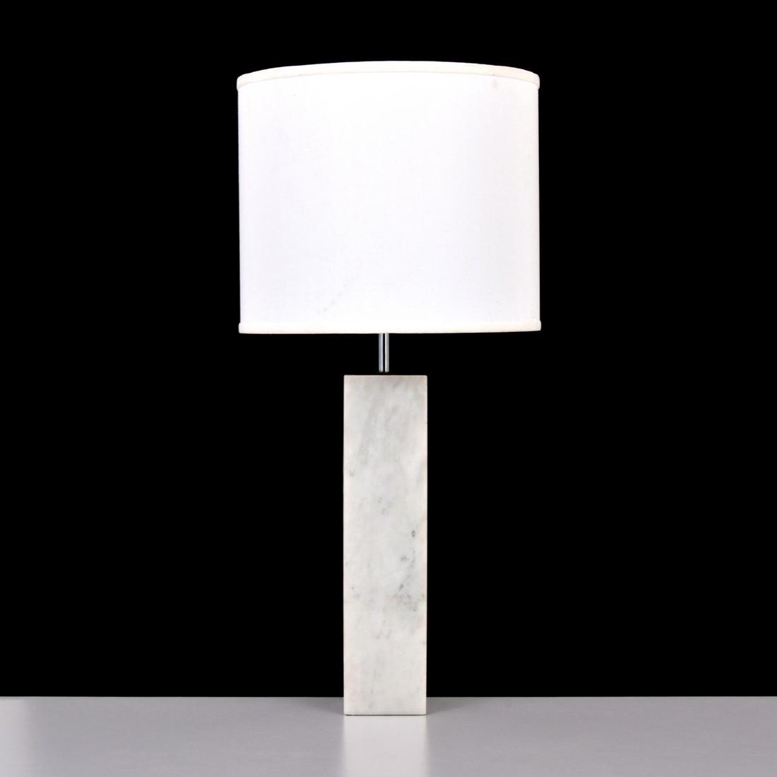 Robert Sonneman Table Lamp: Designer/Artist; Manufacturer: Robert Sonneman; Sonneman Associates, Inc. Markings: Robert Sonneman Associates, Inc. label Country of Origin & Materials: USA; marble, chromed metal Additional Informat