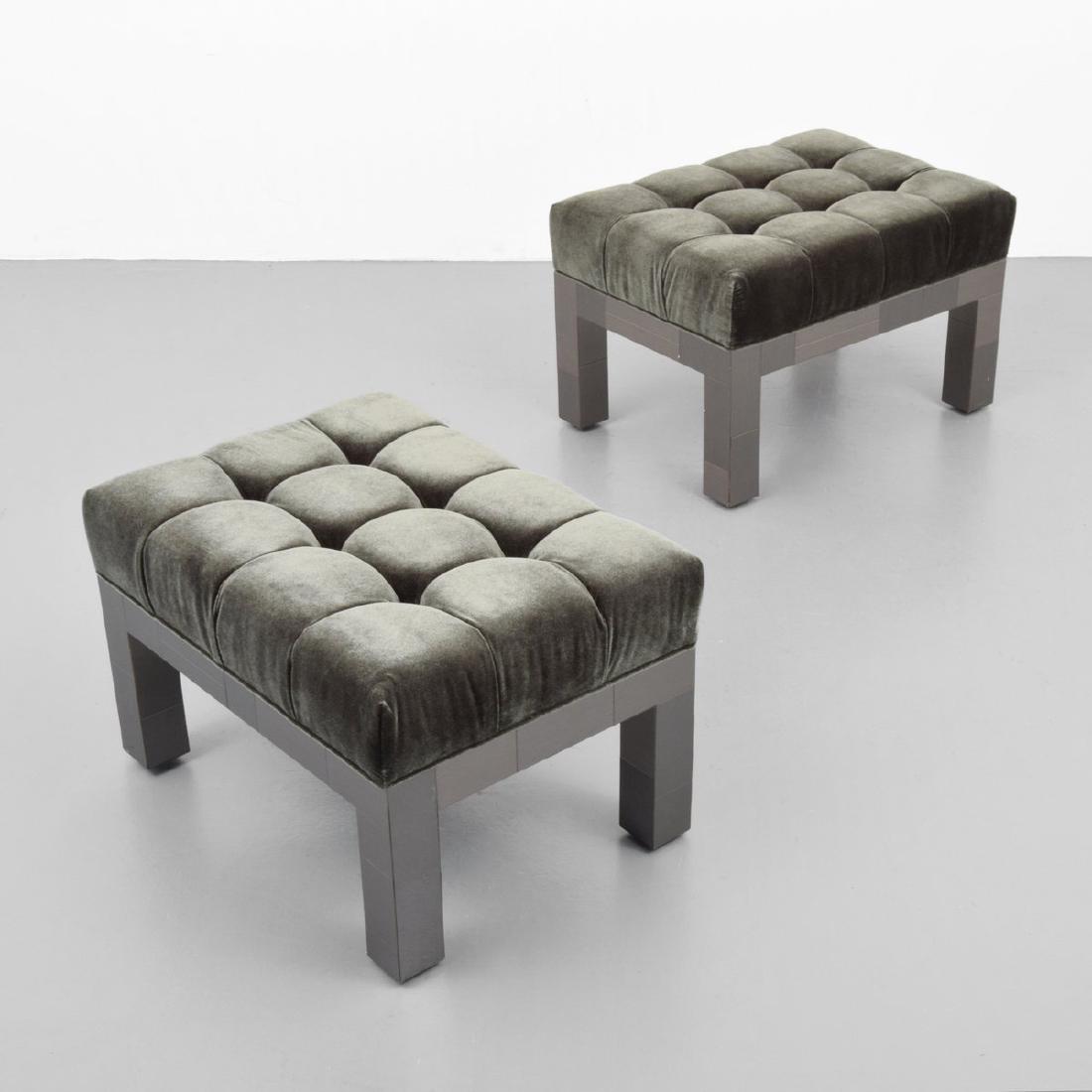 Pair of Paul Evans CITYSCAPE Stools: Designer/Artist; Manufacturer: Paul Evans; Paul Evans Inc. Markings: Paul Evans, Inc. label Country of Origin & Materials: USA; chromed metal, upholstery Additional Information: Reference: Tajan Art S