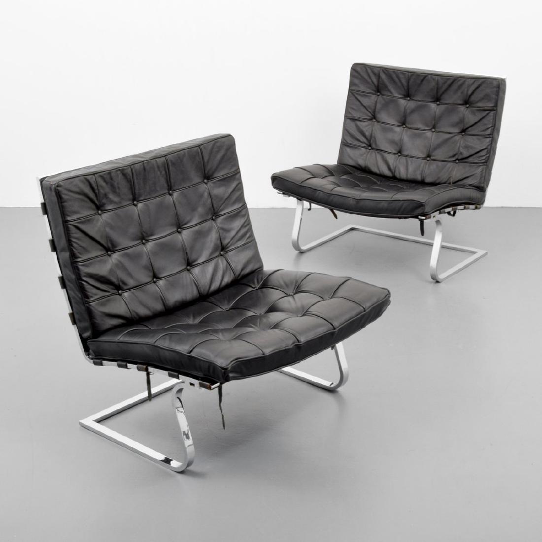 Pair of Mies Van de Rohe TUGENDHAT Lounge Chairs: Designer/Artist; Manufacturer: Ludwig Mies van der Rohe; Knoll International, Inc. Markings: no marking(s) apparent Country of Origin & Materials: Germany; leather, steel Additional Information: Lot i