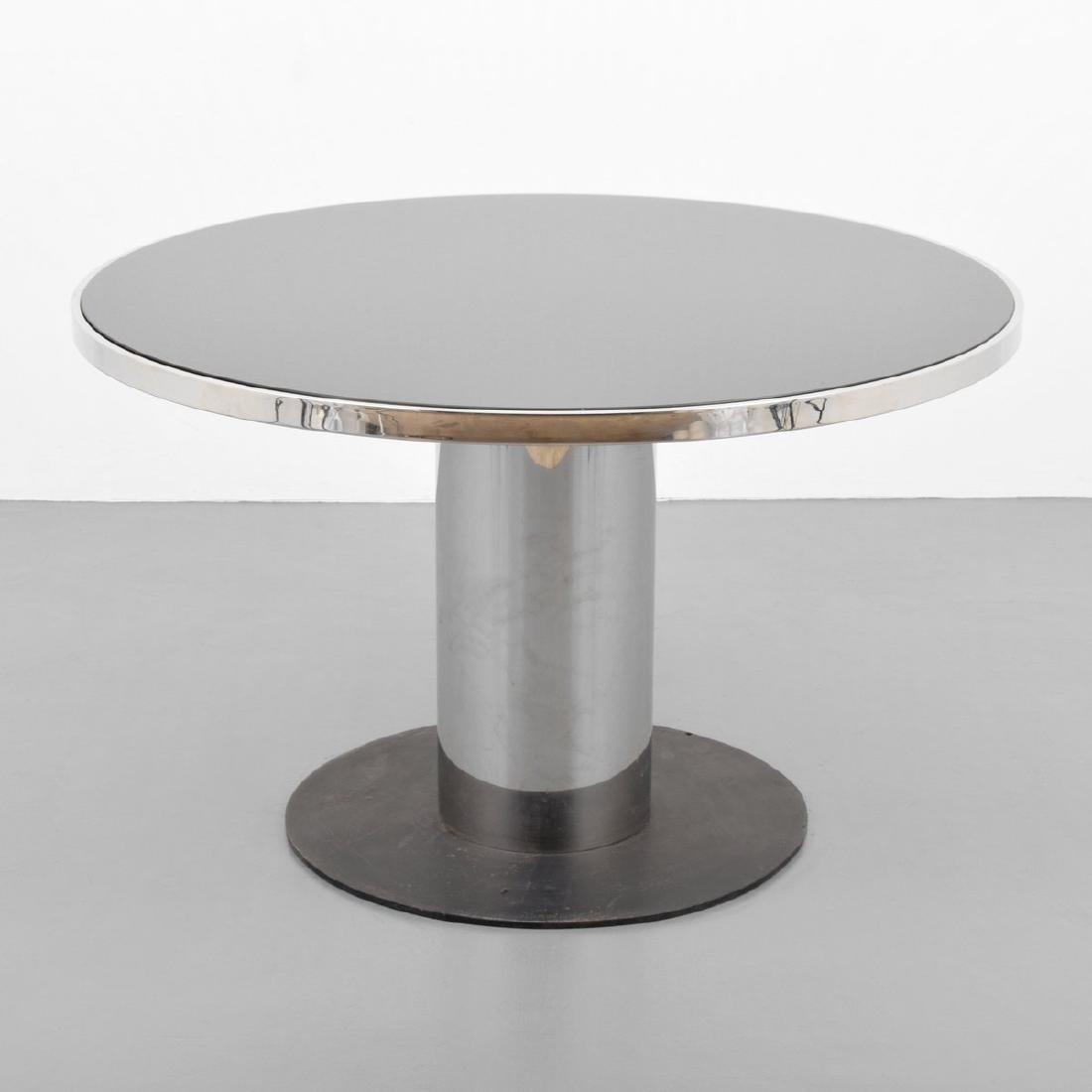 Edward Wormley Dining/Center Hall Table: Designer/Artist; Manufacturer: Edward Wormley; Dunbar Markings: no marking(s) apparent Country of Origin & Materials: USA; chromed metal, enameled metal, glass Additional Information: Table is model 5