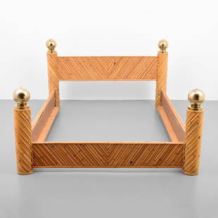 Marcello Mioni Bed: Designer/Artist; Manufacturer: Marcello Mioni Markings no marking(s) apparent Country of Origin & Materials USA; brass, bamboo, wood Additional Information 20th Century Design Dimensions(H,W,D) 40.5"h