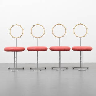 Set of 4 Luigi Serafini "Chaise La Santa" Chairs: Designer/Artist; Manufacturer: Luigi Serafini; Sawaya & Moroni Markings: Sawaya & Moroni label Country of Origin & Materials: Italy; metal, upholstery Additional Information: 20th Century Design Dime