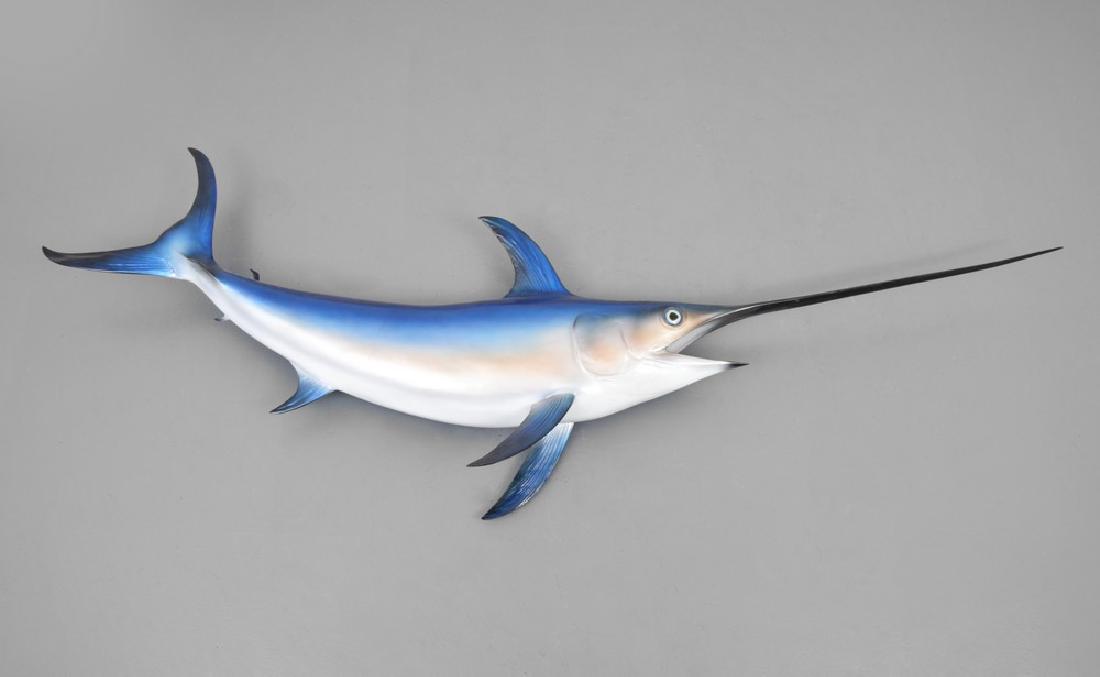 Caribbean Swordfish Fish Full Mount, Trophy Fish: Designer/Artist; Manufacturer: unknown Markings: label Country of Origin & Materials: unknown; plaster Additional Information: The trophy Caribbean swordfish was caught near La Guardia bank, Venezuela