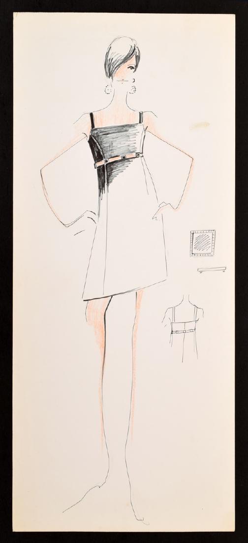 Karl Lagerfeld Fashion Drawing: Designer/Artist; Manufacturer: Karl Lagerfeld (1933-2019) Markings: marking(s) Country of Origin & Materials: German; card stock, some drawings have fabric samples, clippings etc. attached (see detail