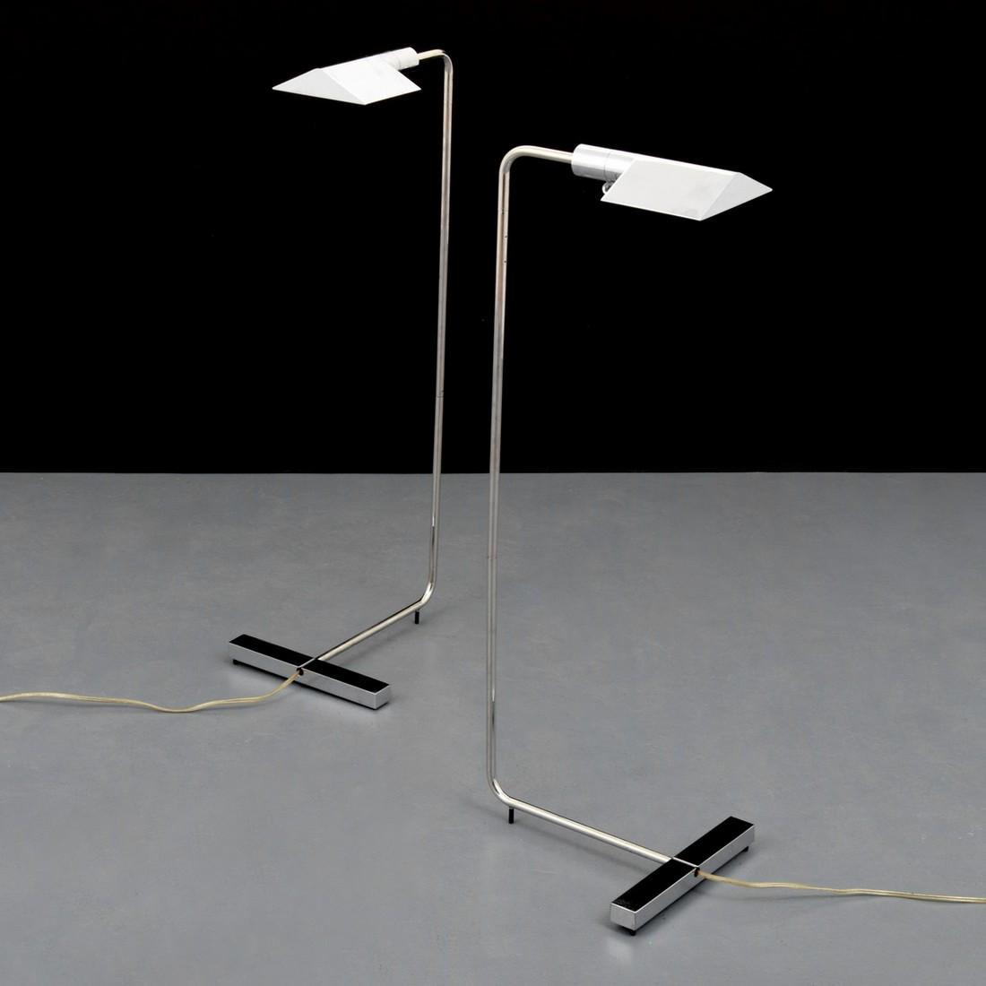 Pair of Cedric Hartman Adjustable Floor Lamps: Designer/Artist; Manufacturer: Cedric Hartman Markings: signed, 920278, marking(s) Country of Origin & Materials: USA; chromed metal, acrylic Additional Information: Lamp has a swivel head with one li