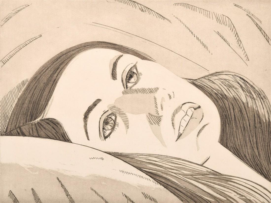Alex Katz "Joan" Etching/Aquatint, Signed AP: Designer/Artist; Manufacturer: Alex Katz (b. 1927) Markings: signed; AP for the edition of 18 Country of Origin & Materials: American; etching and aquatint on Arches paper Additional Information: Prov
