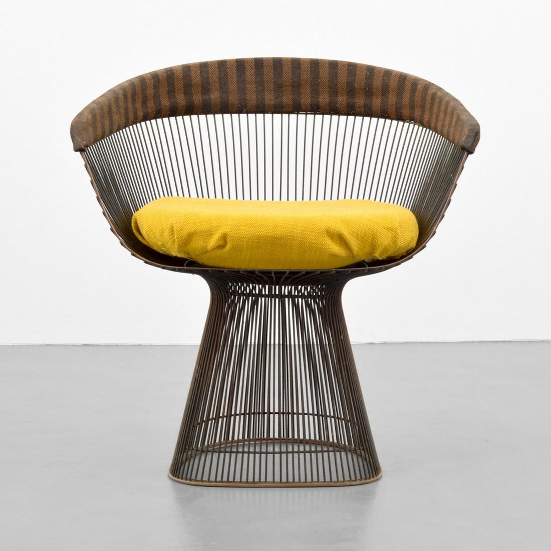 Warren Platner Bronze Finish Arm Chair: Designer/Artist; Manufacturer: Warren Platner; Knoll International Markings: Knoll International label Country of Origin & Materials: USA; bronze plated steel, upholstery Additional Information: Refer