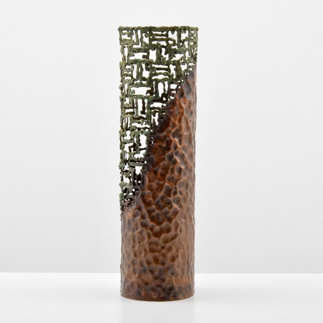 Tall Marcello Fantoni Vase: Designer/Artist; Manufacturer: Marcello Fantoni (Italian, 1915-2011) Markings: Fantoni Firenze Raymor Italy imprint Country of Origin & Materials: Italy; metal Additional Information: 20th Century Des
