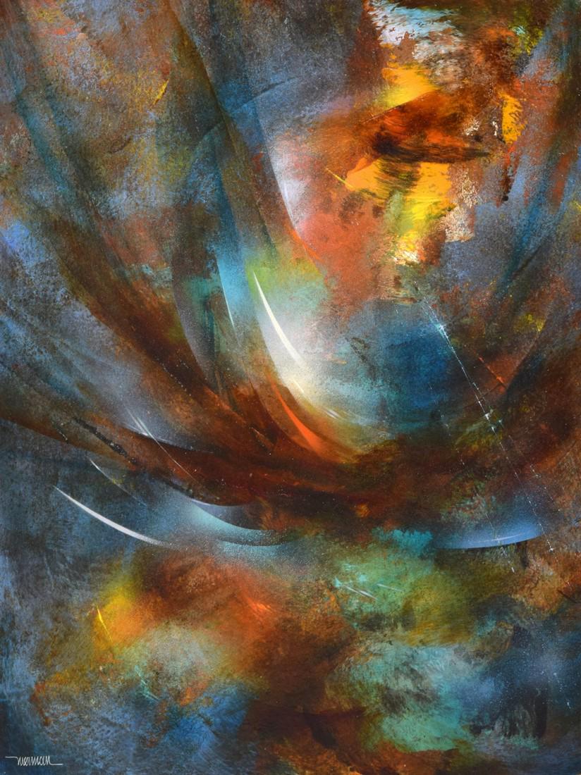 Leonardo Nierman Abstract Painting: Designer/Artist; Manufacturer: Leonardo Nierman (b. 1932) Markings: signed Country of Origin & Materials: Mexican; oil on board Additional Information: Work is titled "Games of Wind." Dimensions(H,W,D