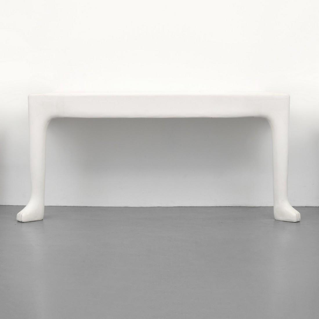 Console Table, Manner of John Dickinson: Designer/Artist; Manufacturer: designed by Michael Flicks and manufactured by Tom Luyk Markings: no marking(s) apparent Country of Origin & Materials: USA; plaster over wood Additional Information: Co