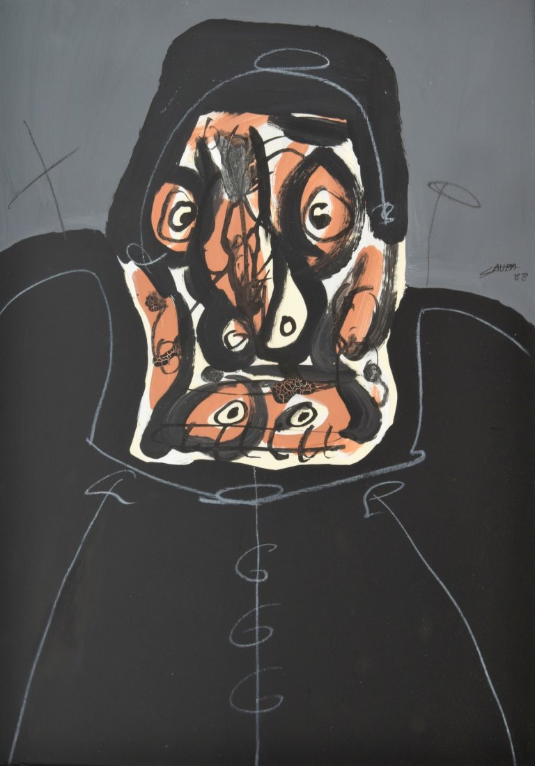 Antonio Saura Figural Painting: Designer/Artist; Manufacturer: Antonio Saura (1930-1998) Markings: signed; 1988 Country of Origin & Materials: Spanish; paper board Additional Information: Photography note: some detail images in the