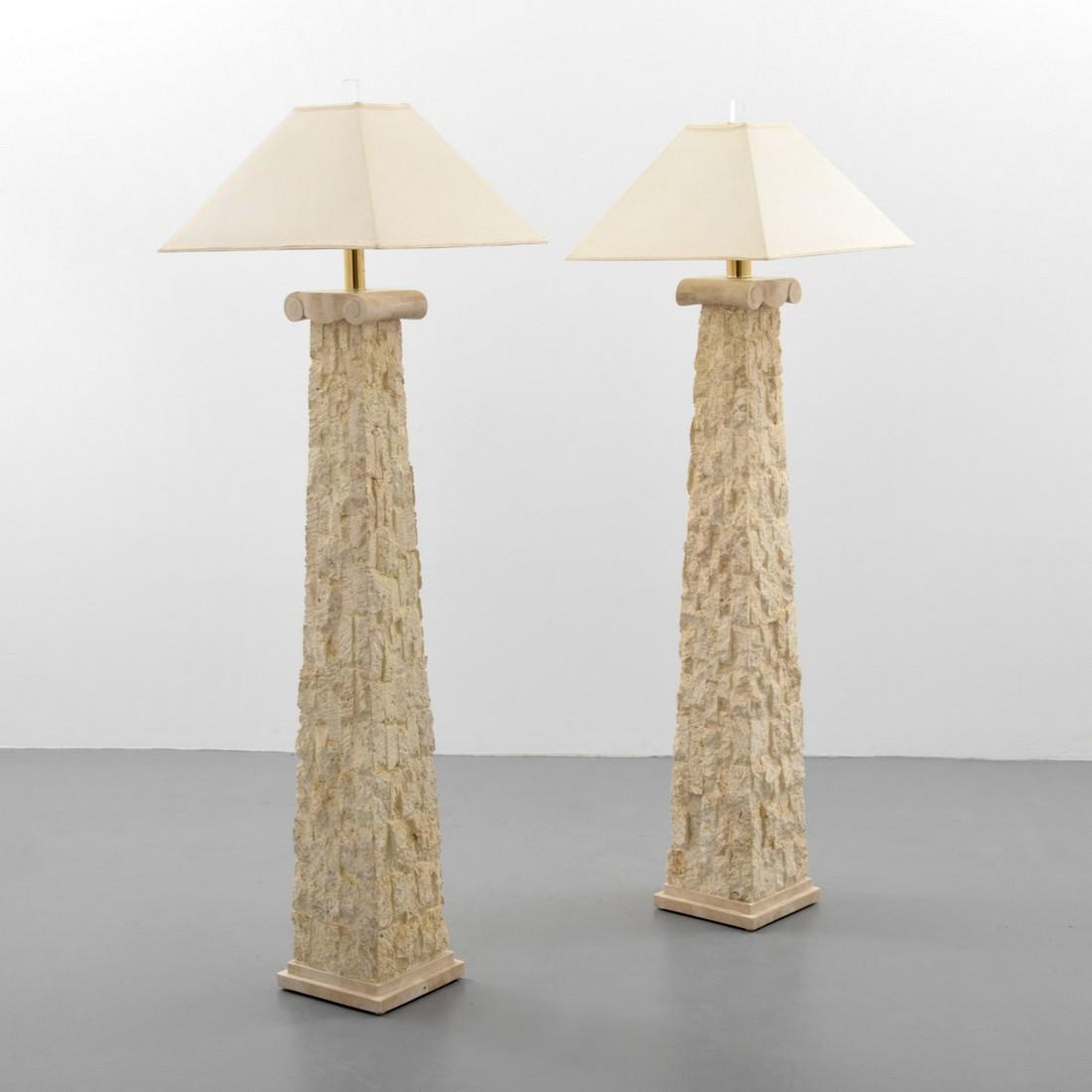 Pair of Stone Floor Lamps, Manner of Karl Springer: Designer/Artist; Manufacturer: Karl Springer, manner of Markings: no marking(s) apparent Country of Origin & Materials: country of origin unknown; stone, marble, metal, Lucite Additional Information: