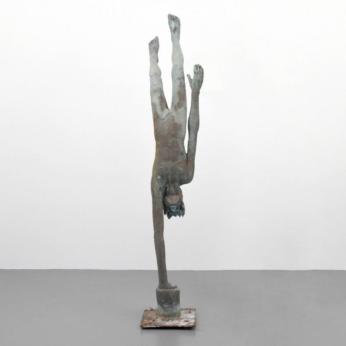 Large Victor Salmones Male Nude Figural Sculpture: Designer/Artist; Manufacturer: Victor Salmones (1937-1989) Markings: signed; ed. 1/10 Country of Origin & Materials: Mexican; bronze Additional Information: Work is titled "Poise," and is one of four 