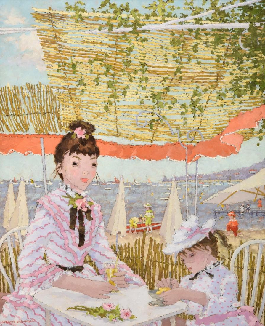 Suzanne Eisendieck Painting, Beach Scene: Designer/Artist; Manufacturer: Suzanne Eisendieck (1908-1998) Markings: signed, marking(s); circa 1955 (per certificate) Country of Origin & Materials: Polish; oil on canvas Additional Information: Wo