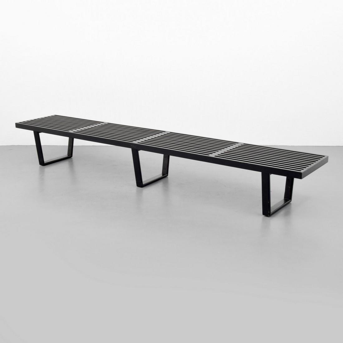 Large George Nelson "Slat" Bench, 102 Inches: Designer/Artist; Manufacturer: George Nelson & Associates; Herman Miller Markings: George Nelson & Associates label Country of Origin & Materials: USA; lacquered wood Additional Information: Bench is 