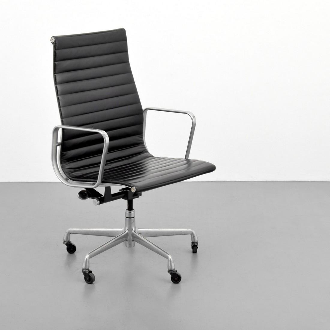 Charles & Ray Eames "Aluminum Group" Office Chair: Designer/Artist; Manufacturer: Charles & Ray Eames; Herman Miller Markings: labels Country of Origin & Materials: USA; polished aluminum, leather, plastic Additional Information: Reference (various ve