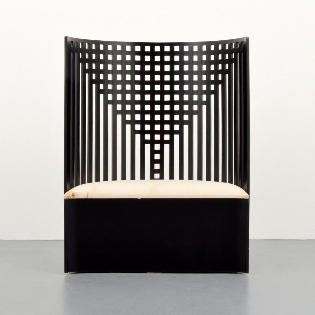 Charles Rennie Mackintosh "Willow" Chair: Designer/Artist; Manufacturer: Charles Rennie Mackintosh; Cassina Markings: no marking(s) apparent Country of Origin & Materials: Italy; wood, upholstery Additional Information: Seat may be removed to