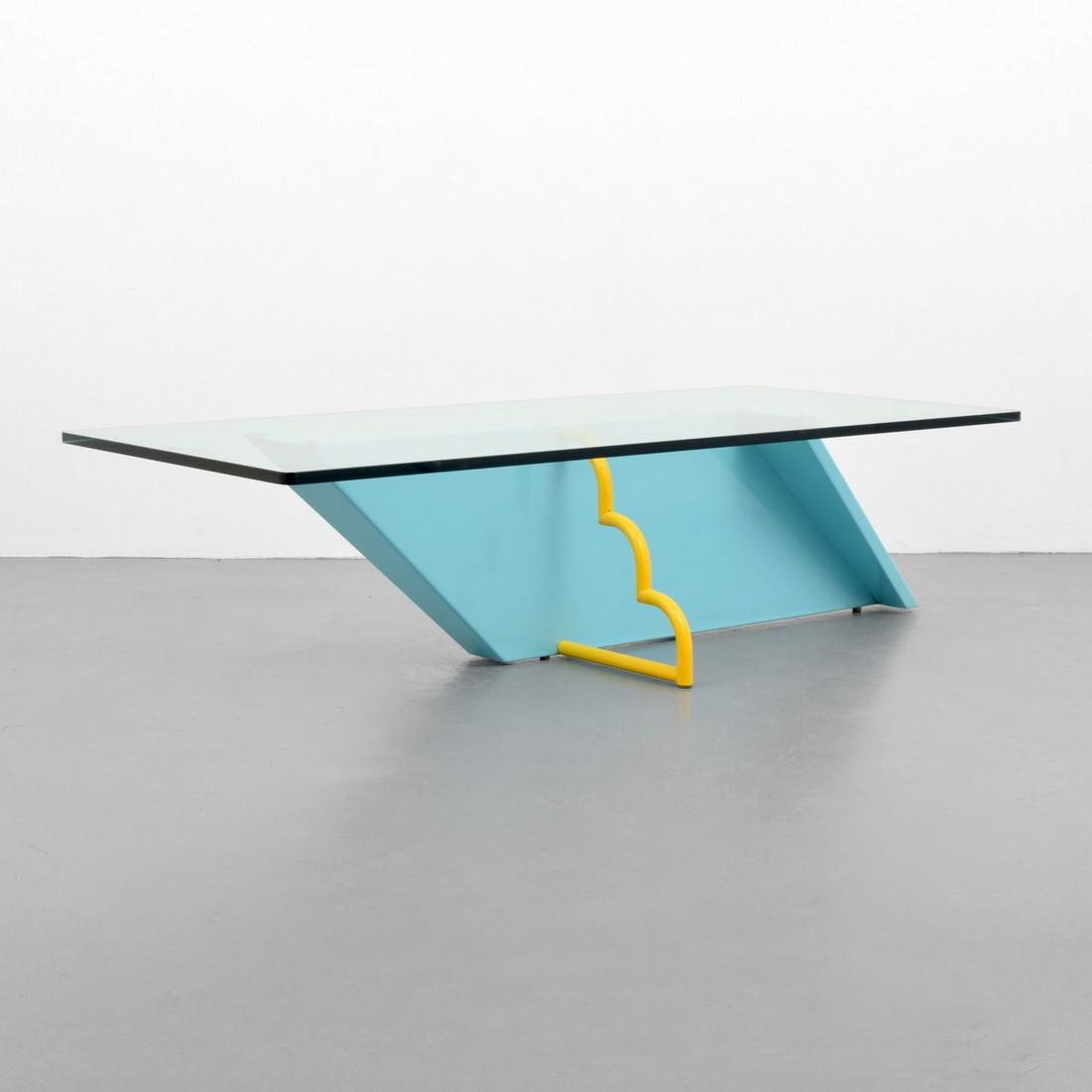 Milo Baughman Memphis-Style Coffee Table: Designer/Artist; Manufacturer: Milo Baughman; Thayer Coggin Markings: Milo Baughman/Thayer Coggin label Country of Origin & Materials: USA; wood, glass Additional Information: Table is from the "Prism