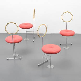 Luigi Serafini "Chaise La Santa" Chairs, Set of 4: Designer/Artist; Manufacturer: Luigi Serafini; Sawaya & Moroni Markings: Sawaya & Moroni label Country of Origin & Materials: Italy; metal, upholstery Additional Information: 20th Century Design Dimen