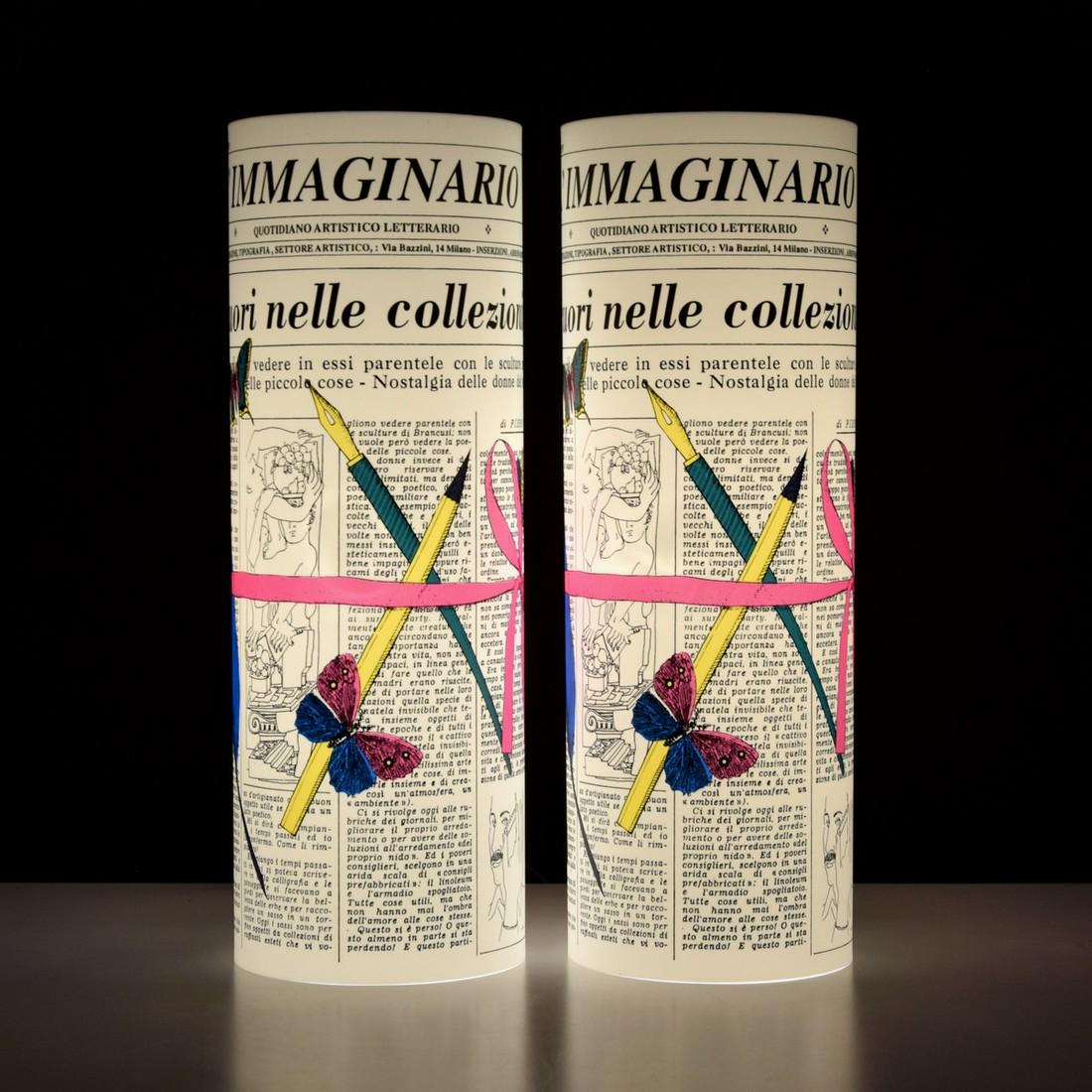 Pair of Barnaba Fornasetti Table Lamps: Designer/Artist; Manufacturer: Barnaba Fornasetti; Antonangeli Illuminazione Markings: Fornasetti imprint, Antonangeli Illuminazione imprint, made in Italy, marking(s) Country of Origin & Materials: I