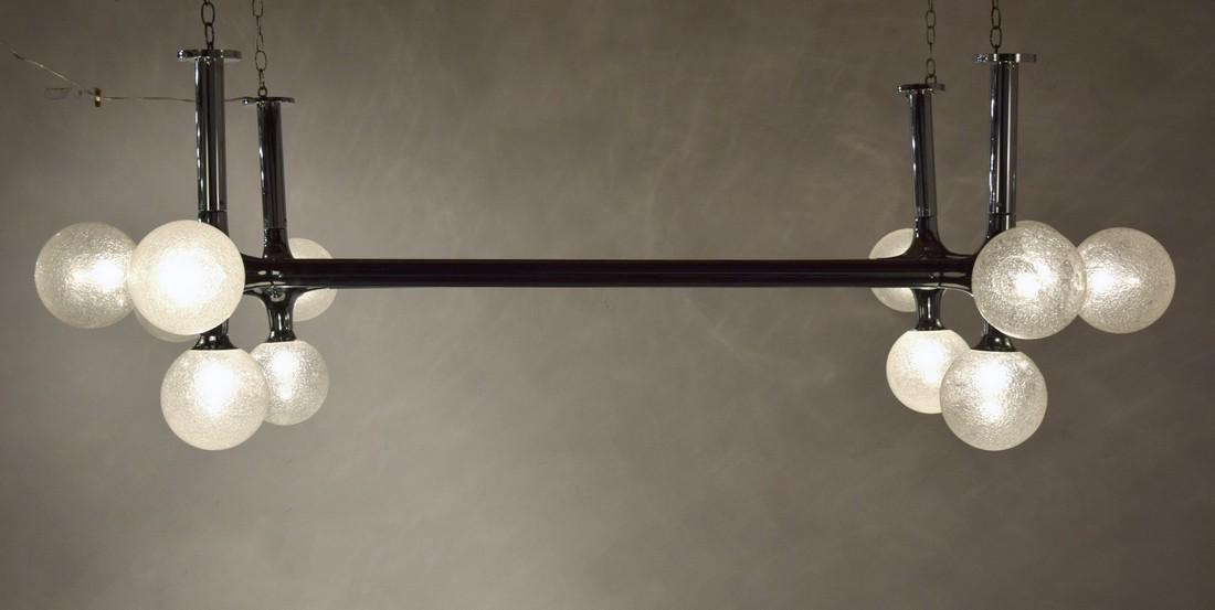 Massive Peter Rockel Chandelier: Designer/Artist; Manufacturer: Peter Rockel Markings: no marking(s) apparent Country of Origin & Materials: Germany; chromed metal, glass Additional Information: Large chandelier with twelve light soc