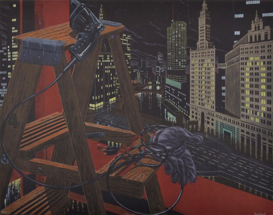 Jack Beal "Chicago" Lithograph, Signed AP: Designer/Artist; Manufacturer: Jack Beal (1931-2013) Markings: signed, blind stamp; AP/3 Country of Origin & Materials: American; color lithograph on paper Additional Information: Provenance: Brooke A