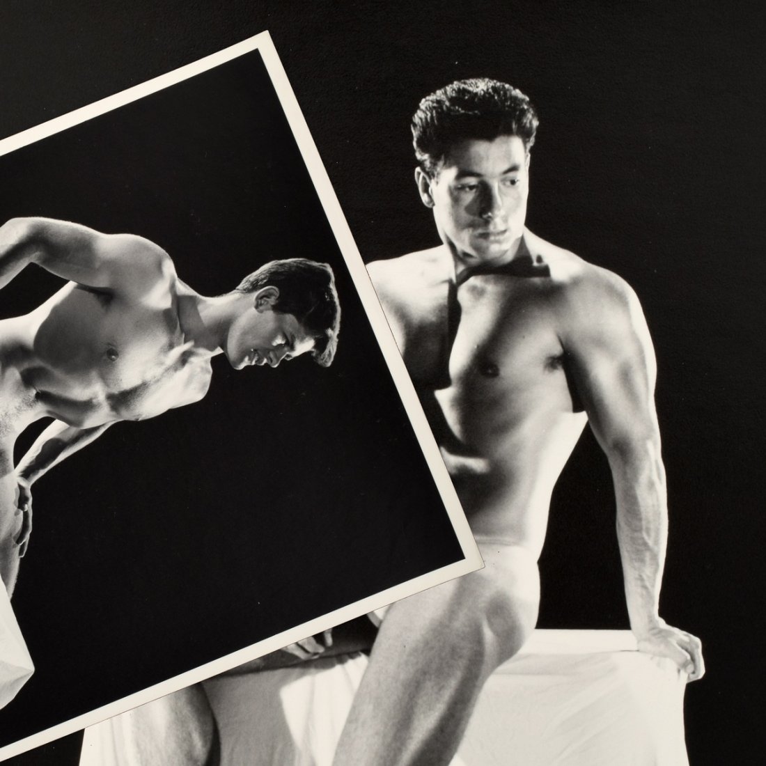 2 Bruce Bellas Nude Male Physique Photos: Designer/Artist; Manufacturer: Bruce Bellas (1909-1974), aka Bruce of Los Angeles Markings: One with Bruce stamp and stamped numbers to reverse. Some lots in this auction have various handwritten not