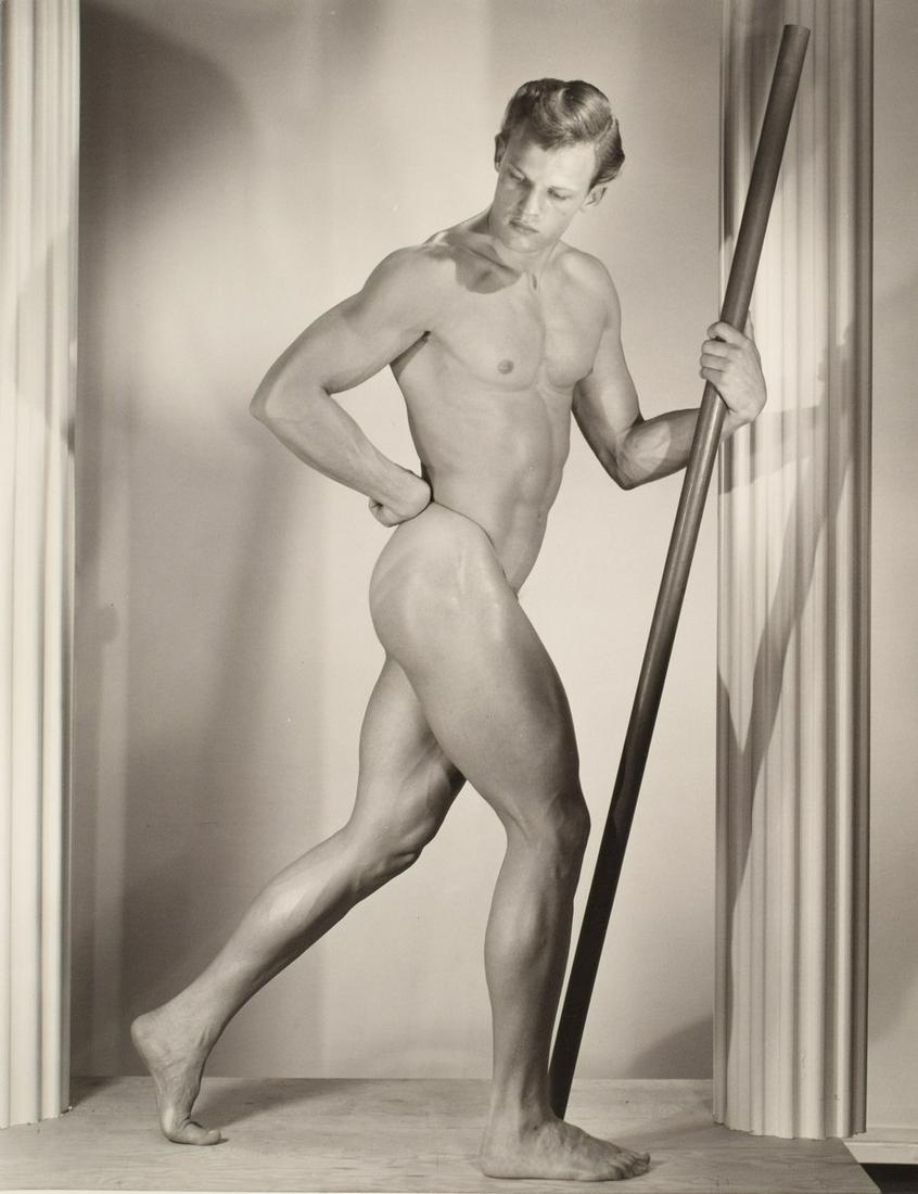 Large Nude Male Physique Photo, Bruce Bellas Estate: Designer/Artist; Manufacturer: Bruce Bellas (1909-1974), aka Bruce of Los Angeles Markings: Marking(s). Estate of Bruce of Los Angeles stamp, executor initialed. Agfa printed paper. Some lots in this