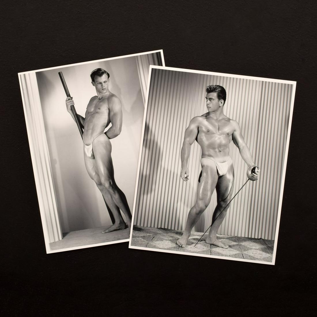 2 Bruce Bellas Male Physique Photos: Designer/Artist; Manufacturer: Bruce Bellas (1909-1974), aka Bruce of Los Angeles Markings: No marking(s) apparent. Some lots in this auction have various handwritten notations on the photos/packagin