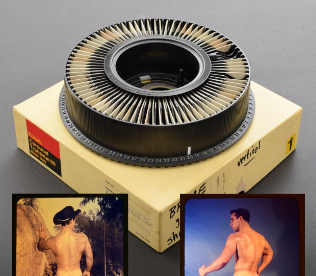 Bruce Bellas Nude Male Photo Slides & Carousel: Designer/Artist; Manufacturer: slides: Bruce Bellas (1909-1974), aka Bruce of Los Angeles, carousel: Eastman Kodak Company Markings: Slides have Bruce of Los Angeles stamp and stamped series number.