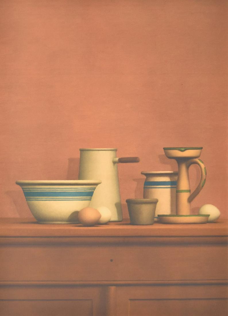 William Bailey "Still Life with Eggs..." Collagraph: Designer/Artist; Manufacturer: William Bailey (b. 1930) Markings/Notes: label to reverse; ed. 122/200 Country of Origin & Materials: American; paper Additional Information: Full title of work from the