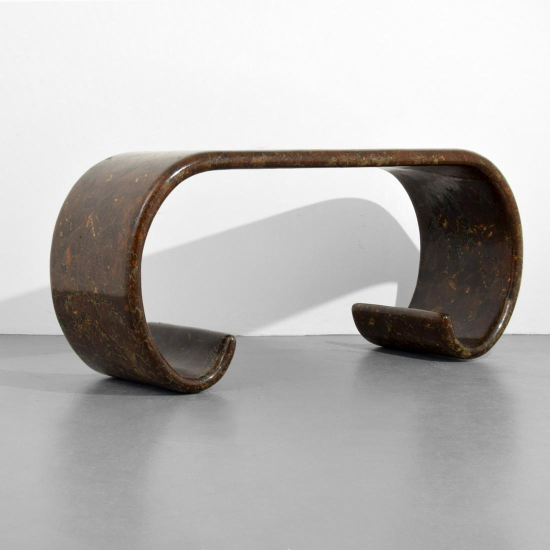 Coconut Shell Console Table, Manner of Karl Springer: Designer/Artist; Manufacturer: Karl Springer, manner of Markings/Notes: no marking(s) apparent Country of Origin & Materials: unknown; coconut shell Additional Information: 20th Century Design Can we