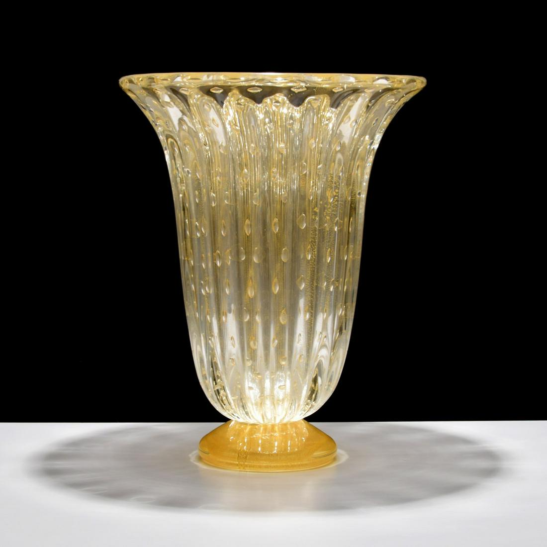 Large Vittorio Rigattieri Vase: Designer/Artist; Manufacturer: Vittorio Rigattieri Markings/Notes: signed; 1978 Country of Origin & Materials: Italy; glass Additional Information: Vase has gold aventurine throughout. Can we help you