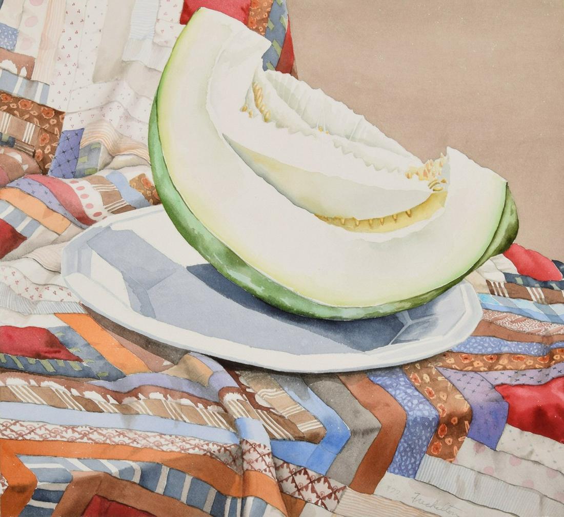 Sondra Freckelton Watercolor Painting, Still Life: Designer/Artist; Manufacturer: Sondra Freckelton (b. 1936) Markings/Notes: signed; 1977 Country of Origin & Materials: American; watercolor on paper Additional Information: Provenance: Brooke Alexande