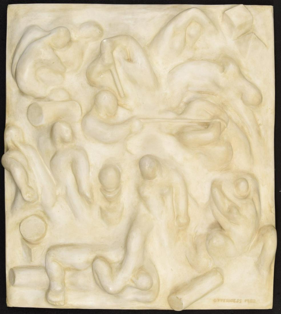 Tom Otterness Relief Sculpture, Signed Edition: Designer/Artist; Manufacturer: Tom Otterness (b. 1952) Markings/Notes: signed; ed. 5/12; 1982 Country of Origin & Materials: American; cast hydrocal Additional Information: Work is titled "Battle Cart