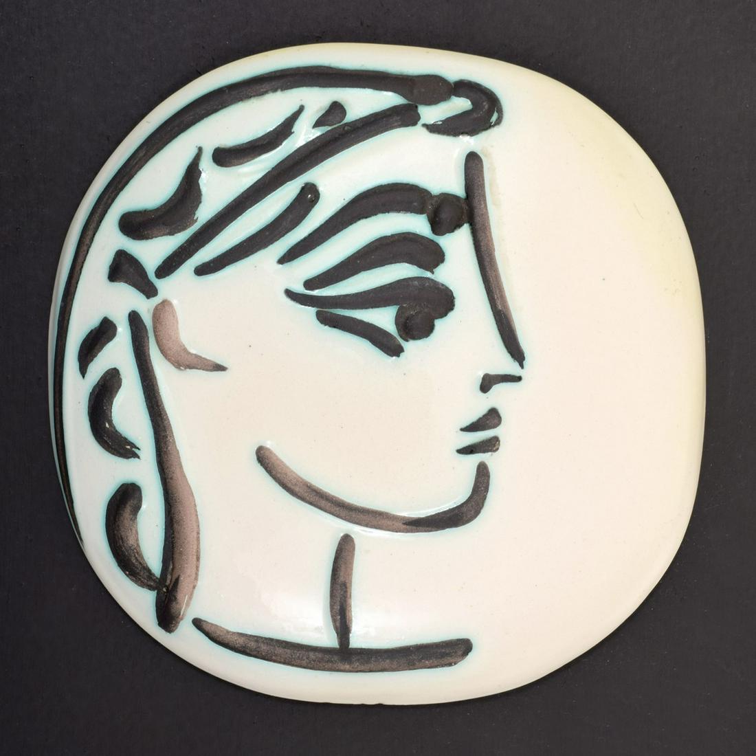 Pablo Picasso "Profil de Jacqueline" Plate (A.R. 383): Designer/Artist; Manufacturer: Pablo Picasso (Spanish, 1881-1973); Madoura Markings/Notes: Madoura Plein Feu imprint, Empreinte Originale de Picasso imprint; edition of 500 Country of Origin & Materia